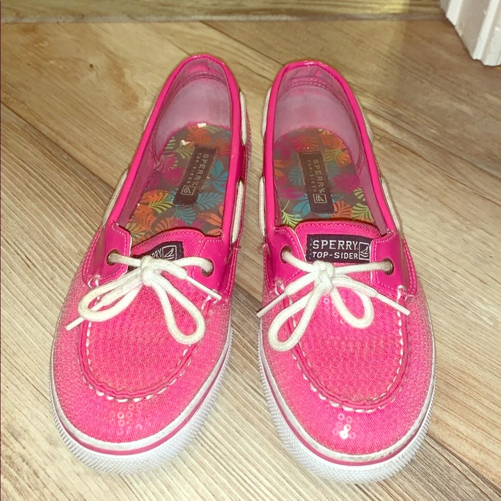 Pink sparkly sperries